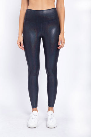 Iridescent Holo Foil High-Waisted Leggings - Black