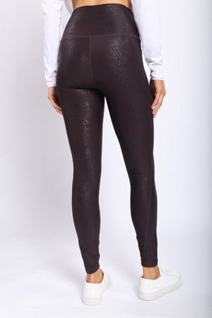 Highwaisted Foil Leggings With Side Pockets - Chocolate