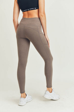 Micro-Ribbed Swoop Back High-Waisted Pocket Leggings - Cocoa