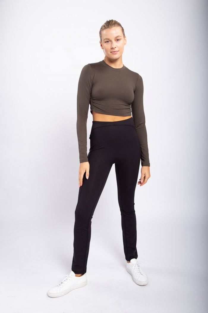 Side Cinch Cropped Long Sleeve - Black Olive