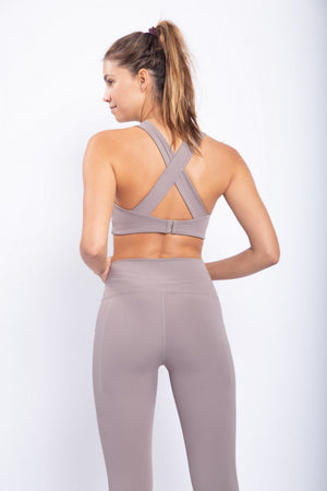 Split Front Overlay Back Adjustable Sports Bra - Heather