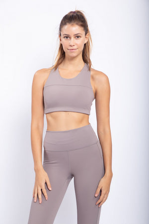 Split Front Overlay Back Adjustable Sports Bra - Heather